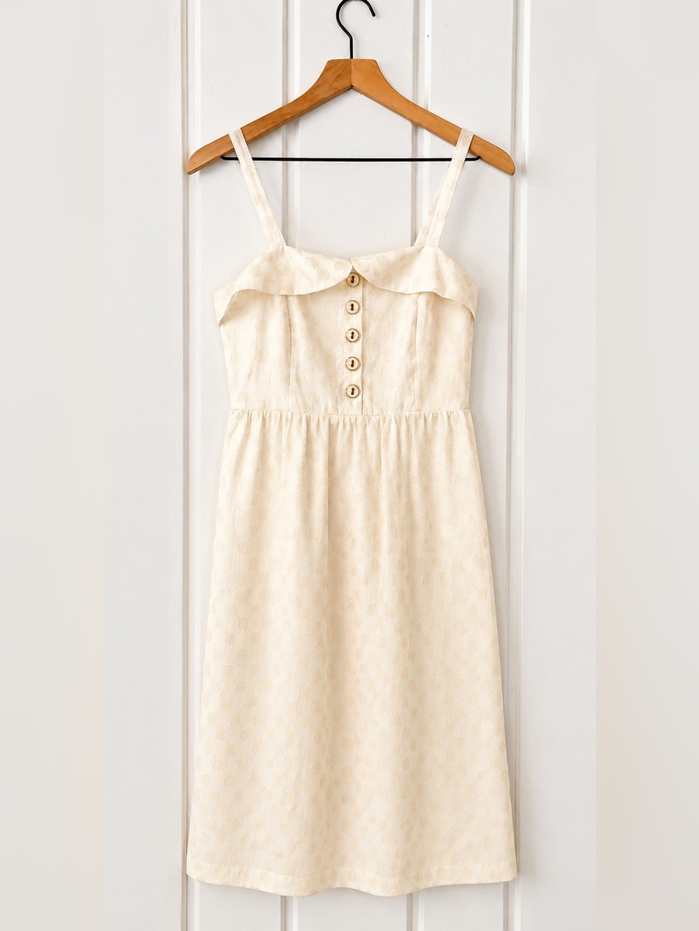Anthropologie Maeve "In A Twinkling" Metallic Gold Dot Dress Ivory Cream